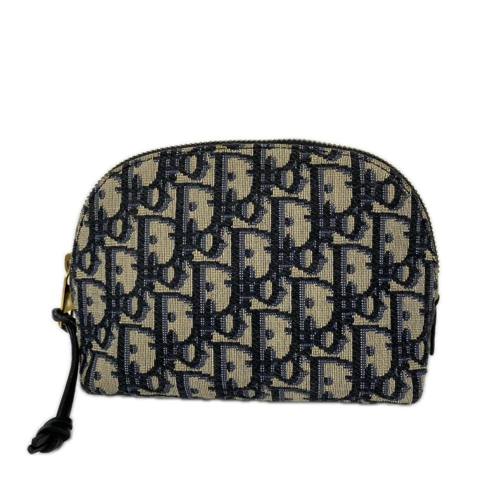 Christian Dior Oblique Jacquard Trotter Pouch Bag, Navy Canvas Leather, Women's